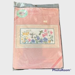 NIP 1989 Vintage “Summer Visit” Stamped Cross Stitch by Molly John Stamped